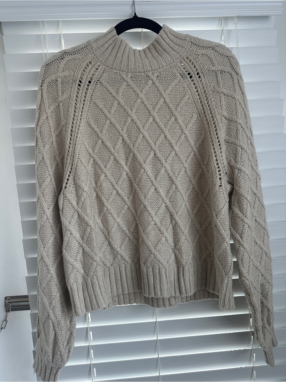 American Eagle Cable Knit High Mock Neck Sweater- Cream